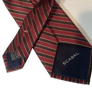NEW SCABAL Men’s Silk Red Black Gold Striped Necktie 57" x 3"